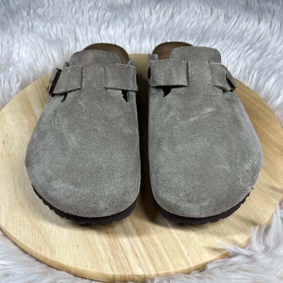 Birkenstock Boston Clogs Womens Size 41 (L10 M8) Taupe Suede Leather Slip On - Picture 3 of 11